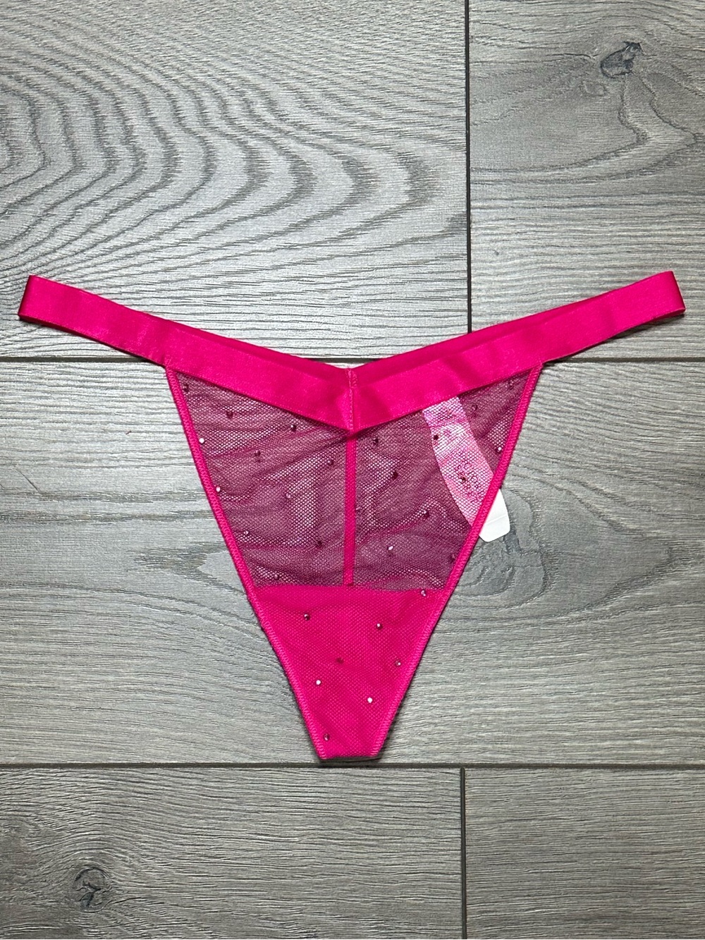 NEW Vintage Victoria's Secret 2004 Sheer Crystal Low Rise V String Panty Pink L